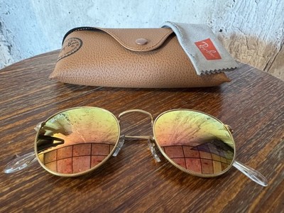 Ray-Ban Gold Frame Pink Mirrored Round Sunglasses Ray-Ban Round Flash Lenses L (53 - 21) with Brown lenses and  main image 3