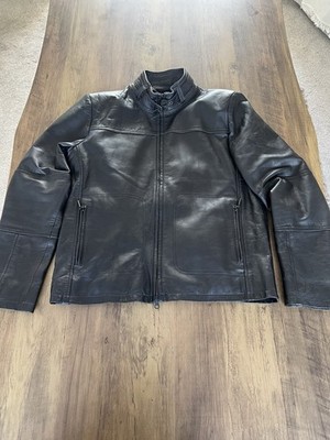 Barbour International 1936 Black Soft Leather jacket Slim Fit, Large, Black