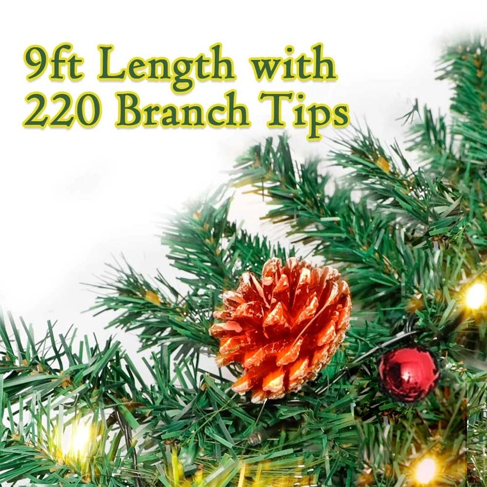 9Ft Pre-Lit Christmas Garland Festive Artificial Decoration with LED Lights - image 4 of 4