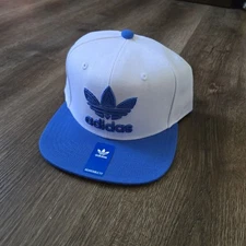 Adidas Originals Flatbill Trefoil Chain Snapback Hat / Cap White/Blue JJ7512