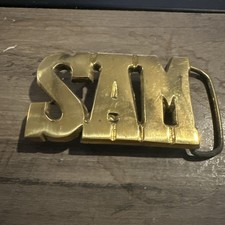 Name Retro Hippie Western Cowboy Brass 1970s NOS Vintage Belt Buckle BOLD SAM