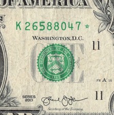 Series 2013 Star Note K Dallas 3.2 M Pack Run $1 Dollar Bill K26588047*