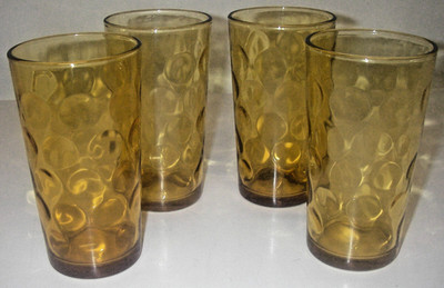4 Hazel Atlas Glass ELDORADO Gold Amber Flat Tumbler 5 1/8'' 10 oz Dots MCM