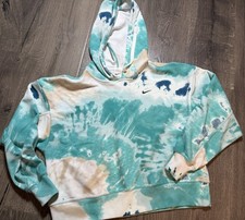 Nike Tye Dye Hoodie XS Preowned Crop Teal White Womens NWOT