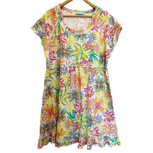 Fresh Produce Midikleid bunte Blumen Rüschensaum 100 % Baumwolle U-Ausschnitt 3X