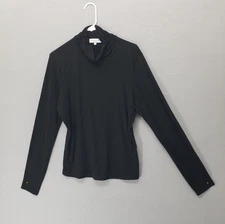 Michael Stars Shirt Womens Large Black Long Sleeve Ruched Neck Pullover Made USA