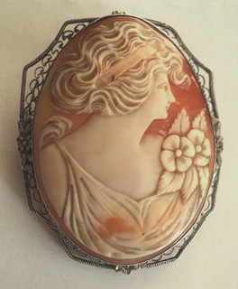 Antique Victorian Cameo Brooch Carved Sterling Filigree Old Cameo Brooch 2"