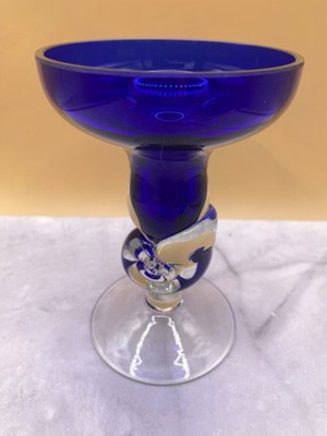 Art Deco Kobaltblaue Kunstglas Vase mit klarem Nautilus Spiralstiel und Sockel
