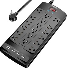 18 Outlets Surge Protector Power Strip - 6 Feet Flat Plug Heavy Duty Extension