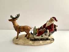 Tii Collections Santa On Sleigh Rustic Style Figurine Reindeer Toys 9.5”
