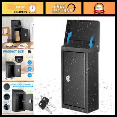 Secure Wall Mount Metal Locking Mailbox - Key Drop Box for Donations, Cash, Offi