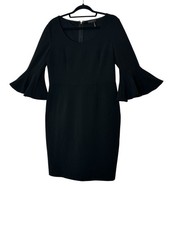 DONNA KARAN NEW YORK Womens Size 12 Black 3/4 Sleeve Midi Stretch Zip Elegant