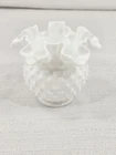 Vintage 1960’s Fenton Hobnail Milk Glass Ruffled Top 5’’ Vase Rose Bowl