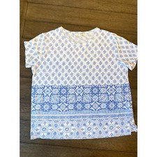 Lucky Brand T-Shirt Womens Medium Blue White Mosaic Boho Slub Knit Tee