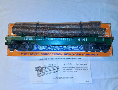 Lionel Postwar #6361 Log Car w/ Logs Chains + original Box With Instructions