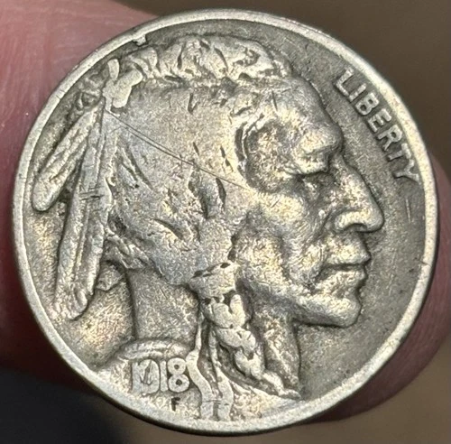1918s Buffalo Nickel, nice FINE details coin full date, 1/2 horn, light obv scr