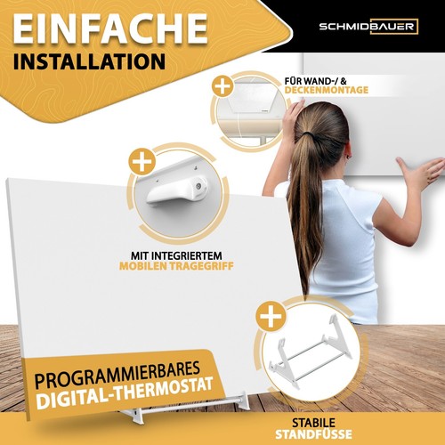 SCHMIDBAUER® Infrarotheizung 300-1100 Watt Elektroheizung Heizkörper Thermostat - Bild 30 von 50