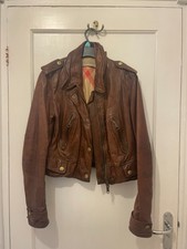 Burberry Brit Crop Mossfield Leather Biker Jacket Uk Size 10