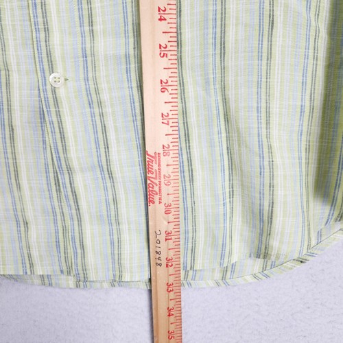 Zegna Shirt Mens Medium Green Blue Striped Linen Blend Sport Long Sleeve Classic - 第 6/12 張圖片