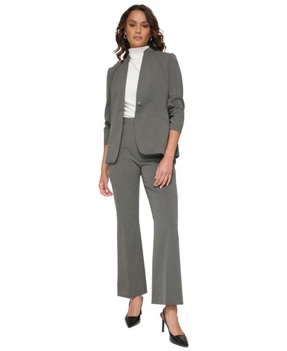 Calvin Klein Women's Pinstriped One-Button Blazer (Charcoal/Cream, 10) - Picture 4 of 5