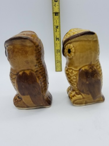 Vintage Brown Owl Salt Pepper Shakers 4.5" tall Collectibles - Picture 4 of 5