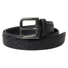 DOLCE & GABBANA Belt Black Exotic Leather Silver Metal Buckle 80cm / 32in 620usd
