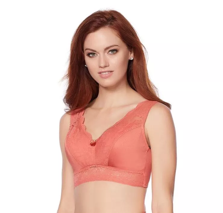 Rhonda Shear 2-pack Pin Up Bra with Back Closure, Coral/Deep Green