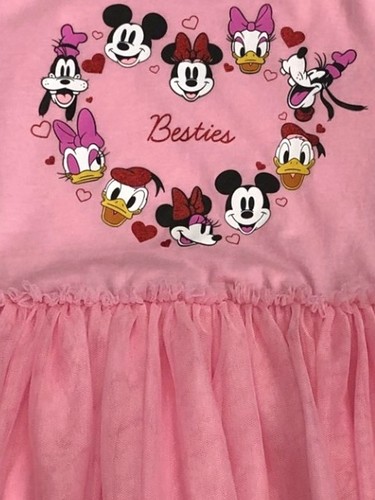 Disney Girls Pink Besties Mickey Minnie Mouse Goofy Daisy Duck Dress - Picture 2 of 2