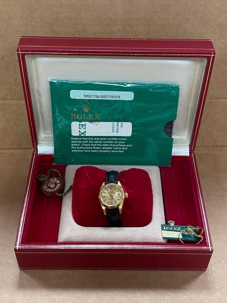 【最終価格】高級ROLEX専用 純正革ベルトタイプ 箱プレジデントタグ付き ROLEX 69178 LADIES 18K GOLD PRESIDENT DATEJUST 26mm AUTOMATIC