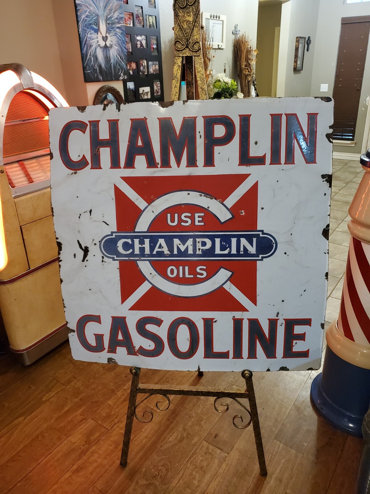 Champlin Motor Oil Porcelain Advertising Sign Enid Oklahoma Refining