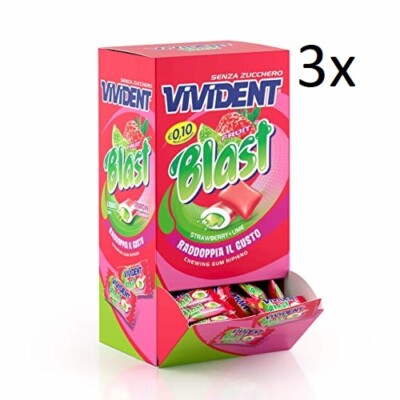 3x Vivident Fruit Blast Strawberry-Lime Gefüllter Kaugummi ohne zucker 200 pz
