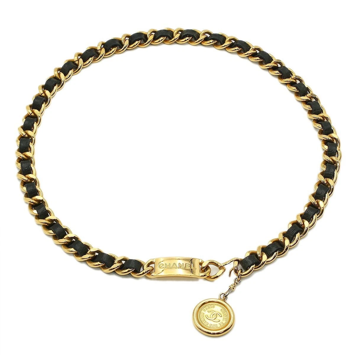 CHANEL Gold-tone Logo Coco Mark Chain Belt Vintage Women Y1847