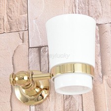 Gold Color Brass Bathroom Wall Mounted Single Ceramic Cup Toothbrush Holders