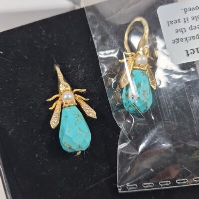Latelita - Turquoise Honey Bee Earrings Gold in Gift Box NEW