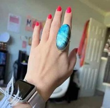 Designer 925 Sterling Silver Labradorite Gemstone Statement Partywear Ring K-55