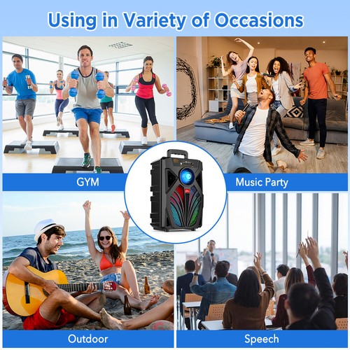 Portable TWS Bluetooth Speaker 8" Heavy Bass Subwoofer Wireless Stereo FM Radio - Picture 14 of 17