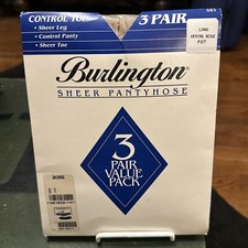 Vintage Burlington Sheer Pantyhose Control Top Long Crystal Beige P27  2 PAIR 