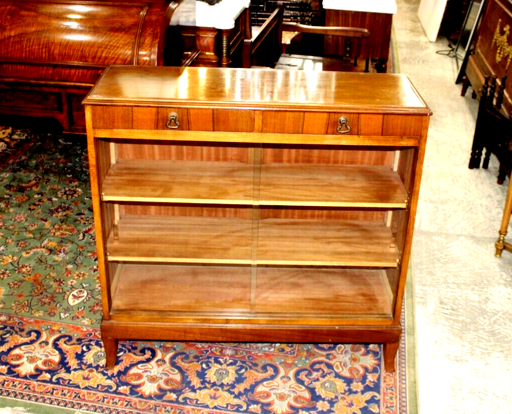 English Antique Walnut Glass Door Bookcase / Display eBay