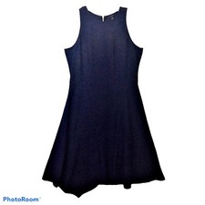 ANN TAYLOR Mini Dress Navy Blue Knit Sleeveless Womens 8 Shark Bite Hem