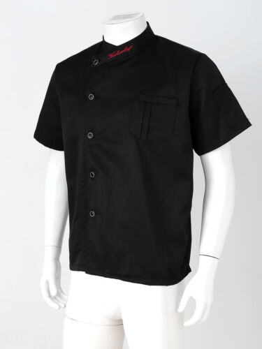 Unisex Chef Coat Double-Breast Short Sleeve Cook Jacket Kitchen Uniform Dress - Picture 64 of 140