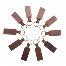 10 Pack Blank Wood Rectangle Walnut Keychains with Leather Strap,Engraving Gift