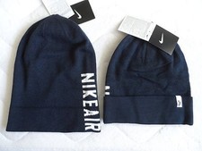NIKE AIR Navy BEANIE Hat Wear 2 Ways : Cuff or Slouchy 95% Cotton UNISEX OSFA