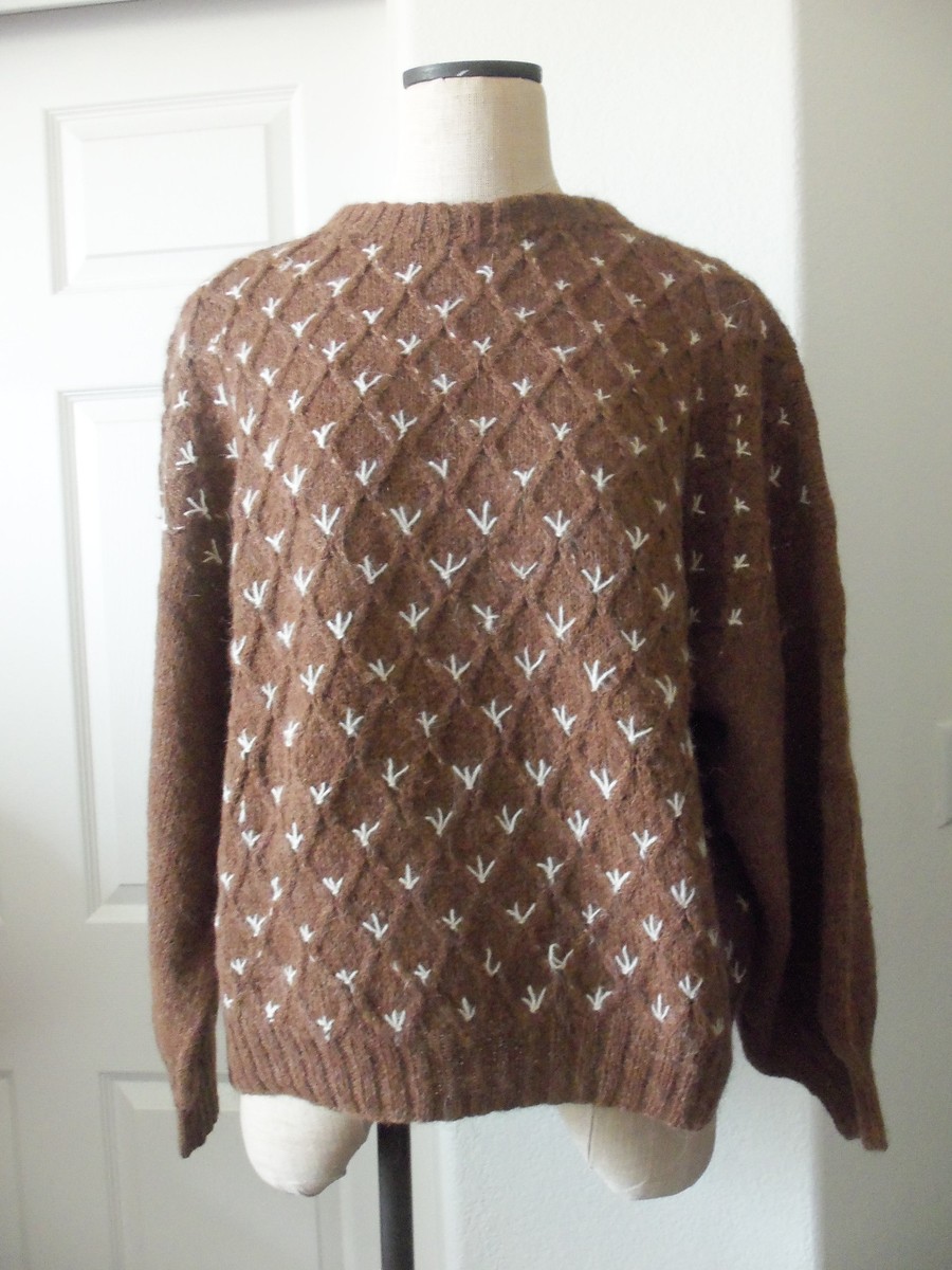 KK.Co　XL Vintage Kay Huasy 100% Alpaca Hand Knit Brown Diamond Brocade