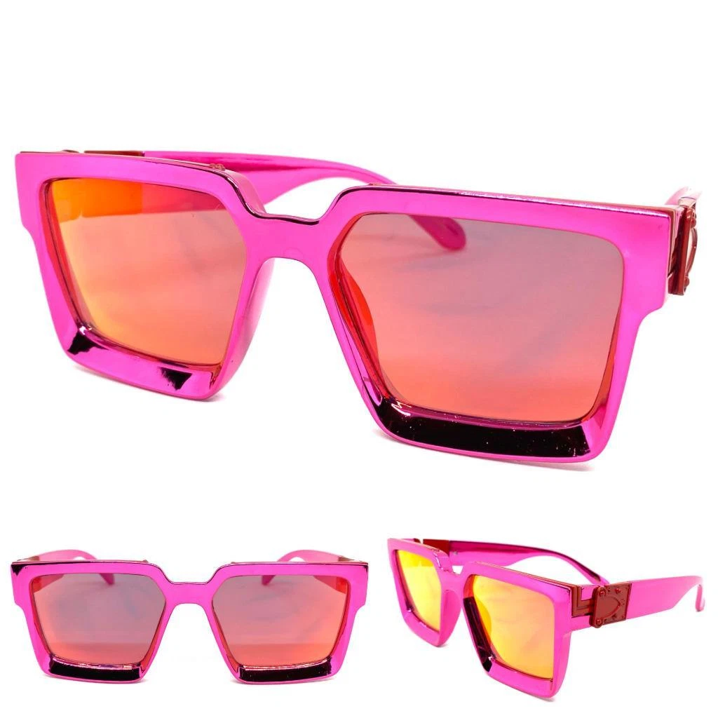 Classic Retro Party Club Raver DJ SUN GLASSES Thick Big Square Chrome Pink  Frame