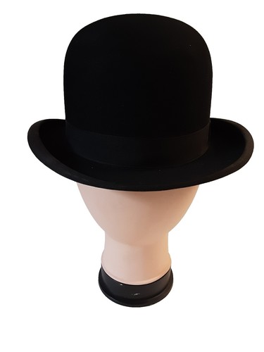 Vintage 50s - 60s Black Wool Derby Bowler Hat Ribbon Bow Tally Ho GEMVIE Black Derby Hat 100% Wool Theater Quality Hat Bowler  main image 4