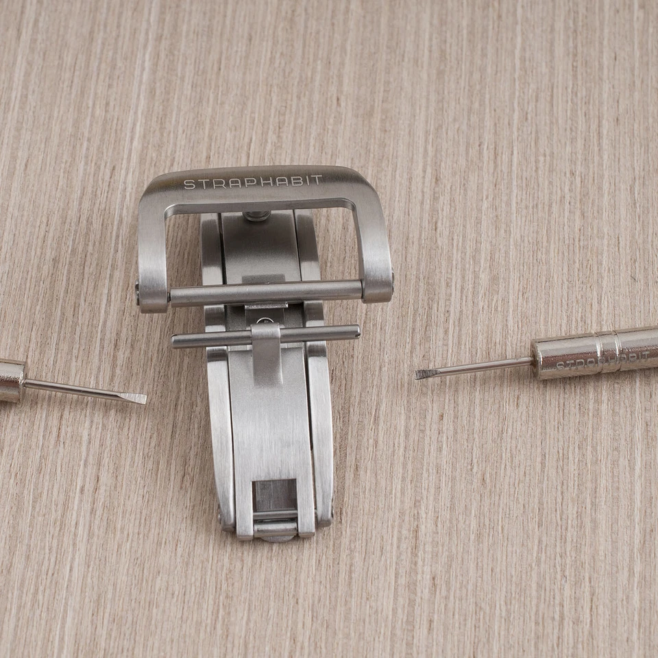 Reloj Desplegador de Resorte Cierre de Hebilla Hoja Despliegue Plateado Negro Mariposa Seguro Foto 3 de 4