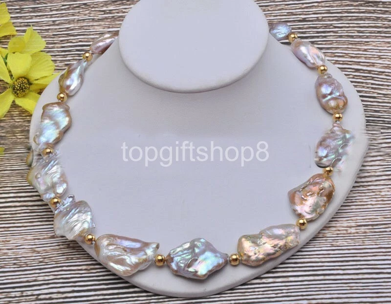 Enorme collar de cuentas de perlas naturales renacidas Keshi barroco lavanda de 30 mm de 20 pulgadas Foto 2 de 2