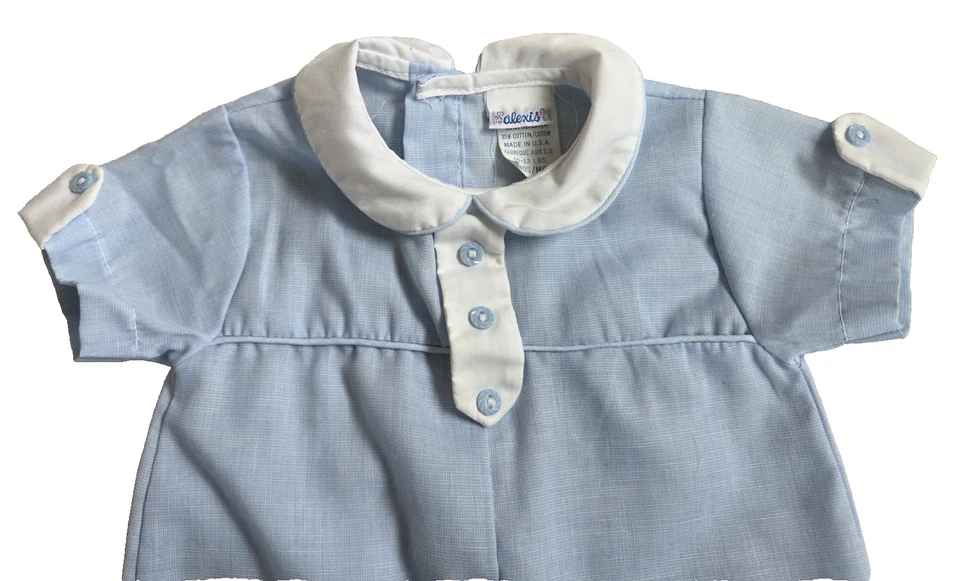 Mameluco Vintage ALEXIS Infantil Niños Azul Claro Mangas Cortas Cuello Blanco Talla 3M Foto 3 de 4