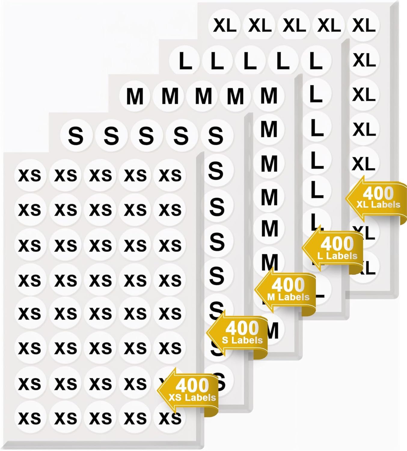 Size Stickers for Clothing, Pack of 2000 round Self-Adhesive 3/4