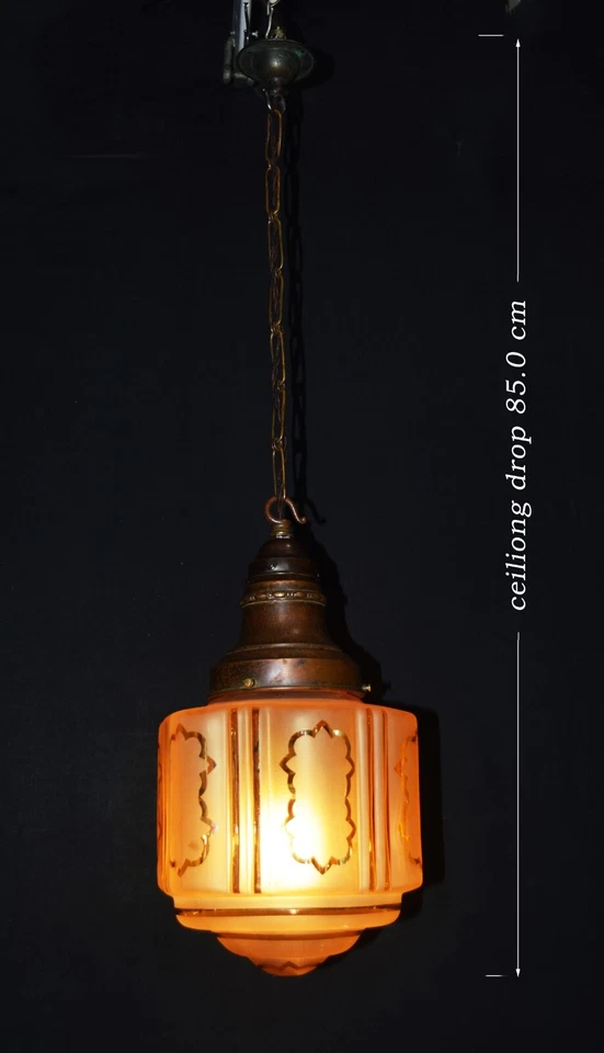 Antique Art Deco Pendant Light 1930s | Bronze Fitting & Hand-Moulded Glass Shade - Image 2 of 4